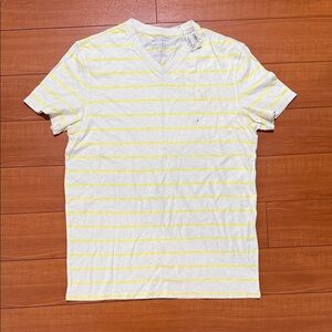 American Eagle Men's Striped Tee in White and Yellow